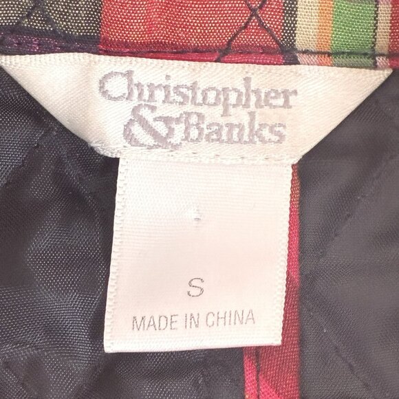 Christopher & Banks Plaid Quilted Vest Womens Small Snap front Pockets Holiday - Picture 2 of 8